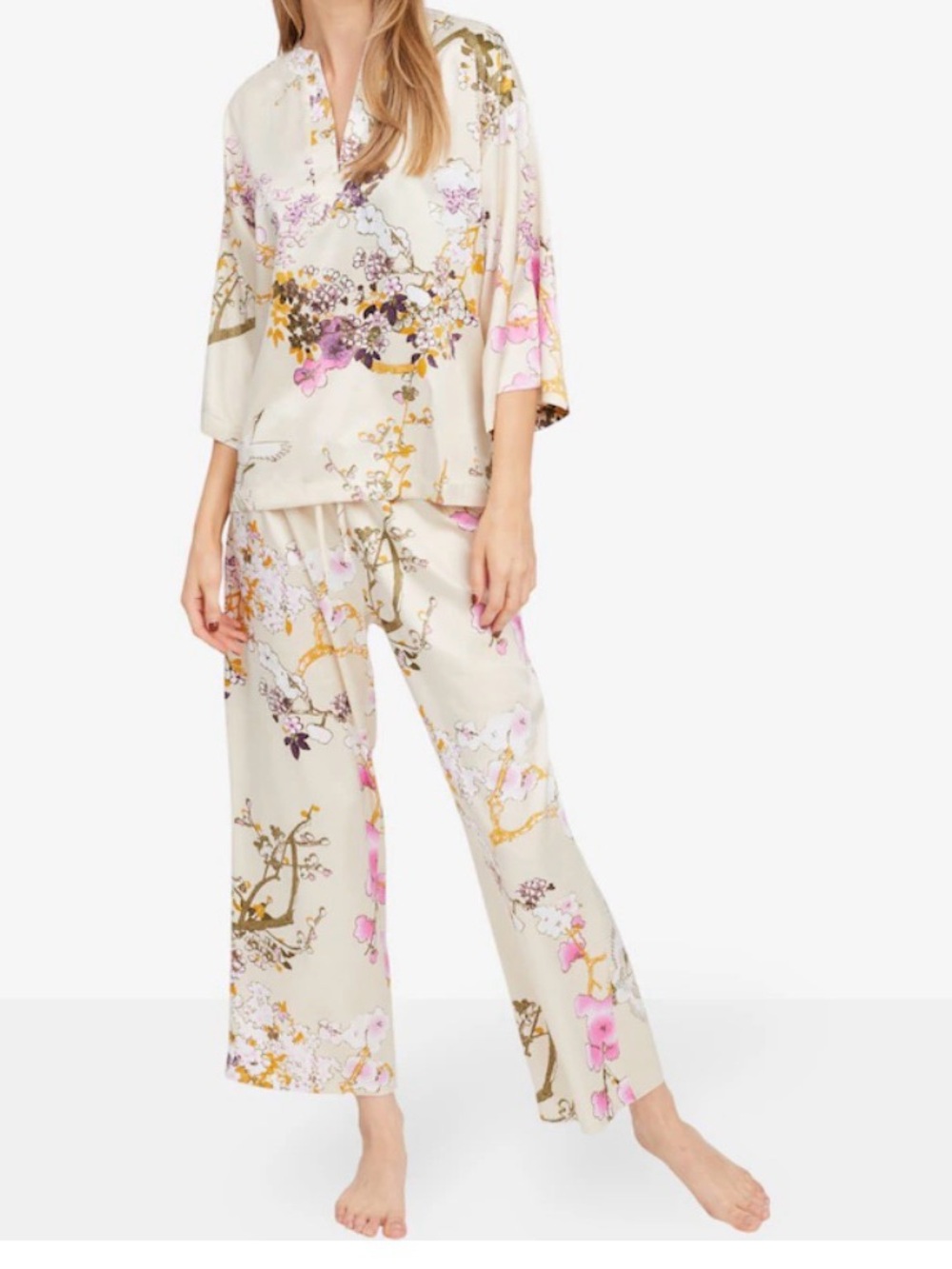N Natori Satin Crane/Blossom PJ Set XL